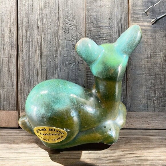 Vintage Grand River Pottery Deer Reindeer Figurine Made In Canada Figure Green - Picture 2 of 10